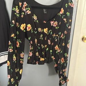 Forever 21 Black Floral Blouse